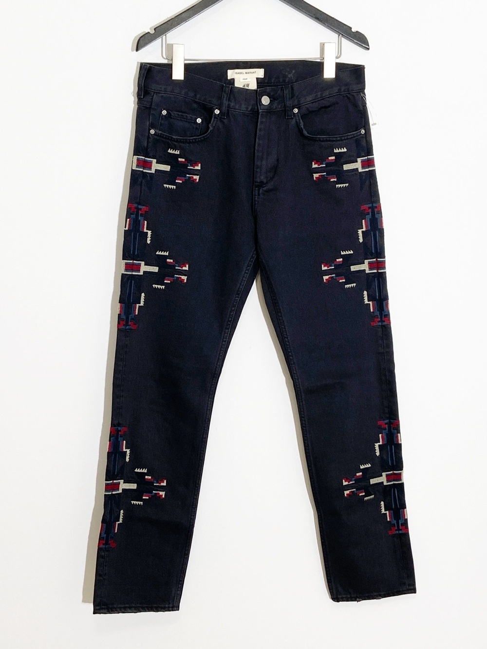 Rare Isabel Marant H&M Embroidered Navajo Boho Black Jeans size 31 - Picture 3 of 7